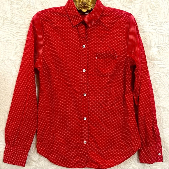 Lands' End Tops - Lands' End Canvas Red Ivy Prep Classic Coastal Cowgirl Cotton Shirt Womens Small